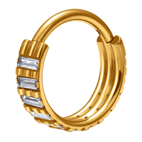 Anting Titanium G23 16G Model Segmen untuk Hidung dengan Zirkonia Kubik, Anting Tiga Lapis untuk Tulang Rawan, Helix, Tragus, Perhiasan Tindik Wanita