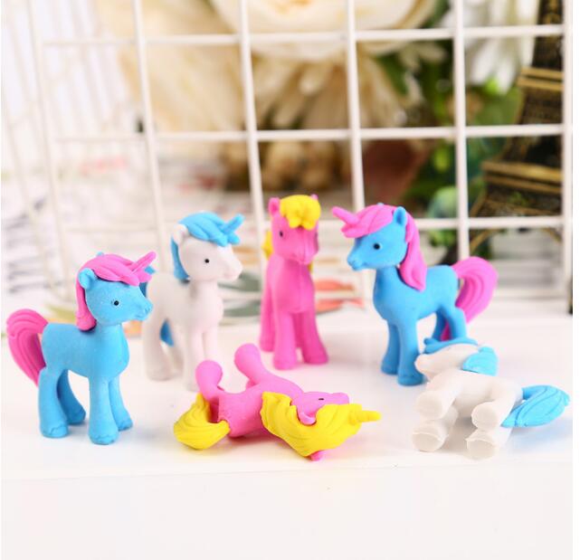 chinese Direct selling promotional creative stationery Kawaii Fancy assorted colored rubber 3d unicorn shapes erasers