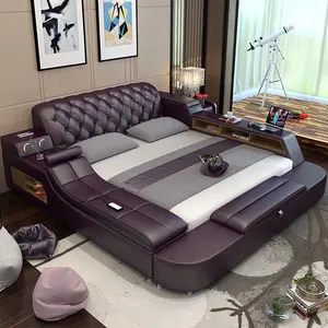 Deluxe-Smart-Bett Schlafzimmermöbel Edelbett Hochzeitsbett Multifunktionsbett mit Multimedia-Lautsprecher-Massage
