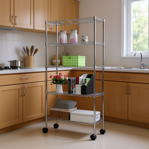 Estante de Almacenamiento de Cocina de Hierro Cromado de 5 Niveles, 165x90x35 cm, con Ruedas, Diseño Industrial Independiente - Product Image 2