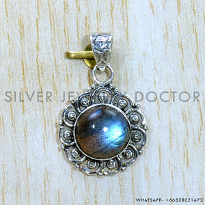 Sertissage de lunette ronde faite à la main Labradorite pierre précieuse 925 Sterling pendentif en argent et breloques accessoires bijoux fins pendentif - Product Image 2