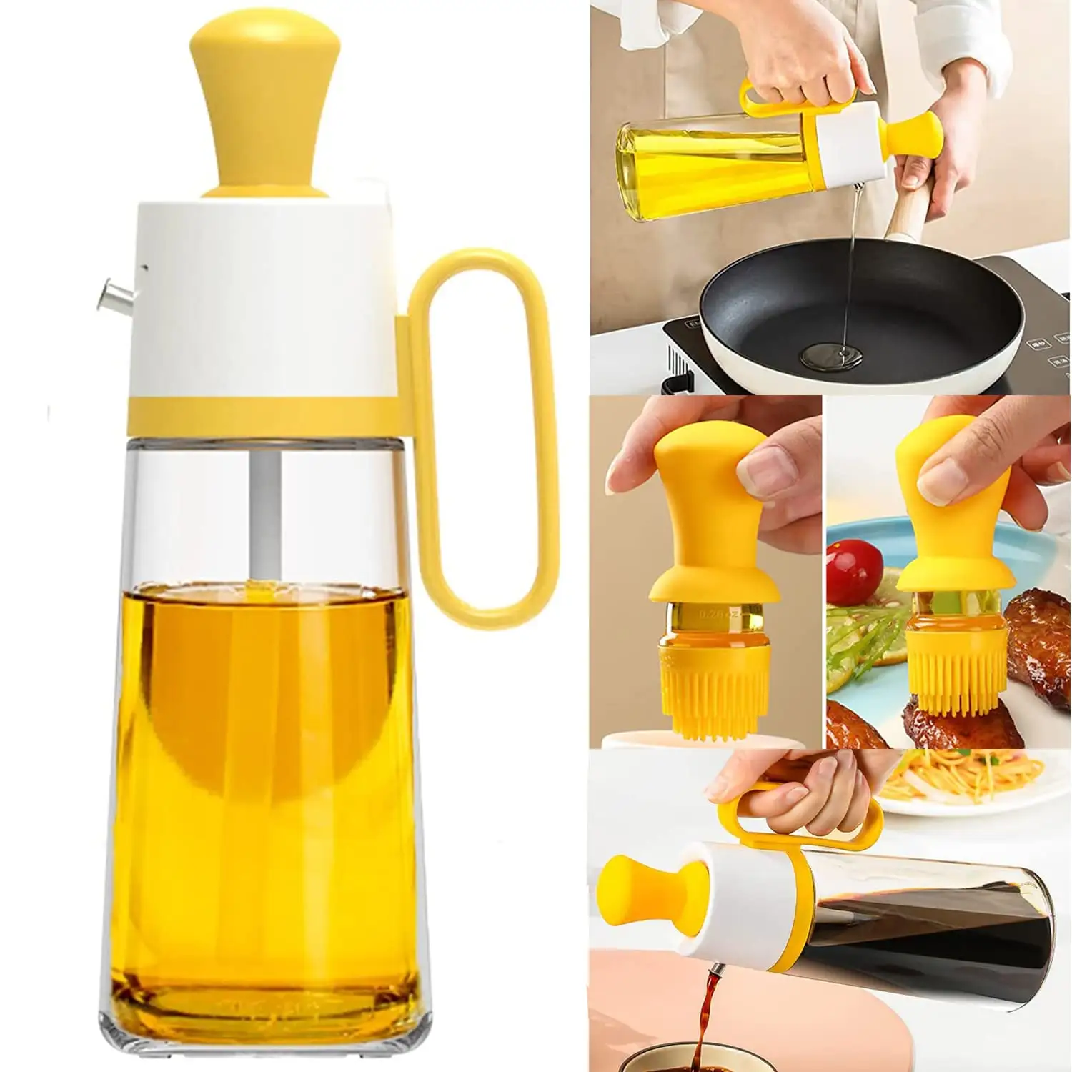 Penyemprot Minyak 2 In 1, Penyemprot Minyak Kaca Cruet Kaca Flip Otomatis