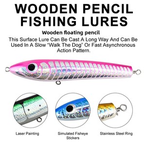 Leurre flottant en bois pour pêche en surface, grand format |   Leurre artisanaux pour la pêche au thon et au GT en bateau, leurre de surface pour eau salée, vente en gros - Product Image 1