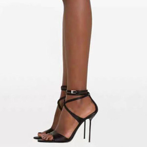 Sandales personnalisées à brides croisées cheville pour femme, talons hauts fins, fermeture éclair arrière, bout ouvert, escarpins en satin à talon aiguille - Product Image 6