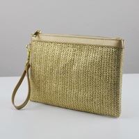 Sac de plage à fermeture éclair de haute qualité, pochette d'été personnalisée en paille tressée, sac à main portable pour femme, style bohème en rotin
