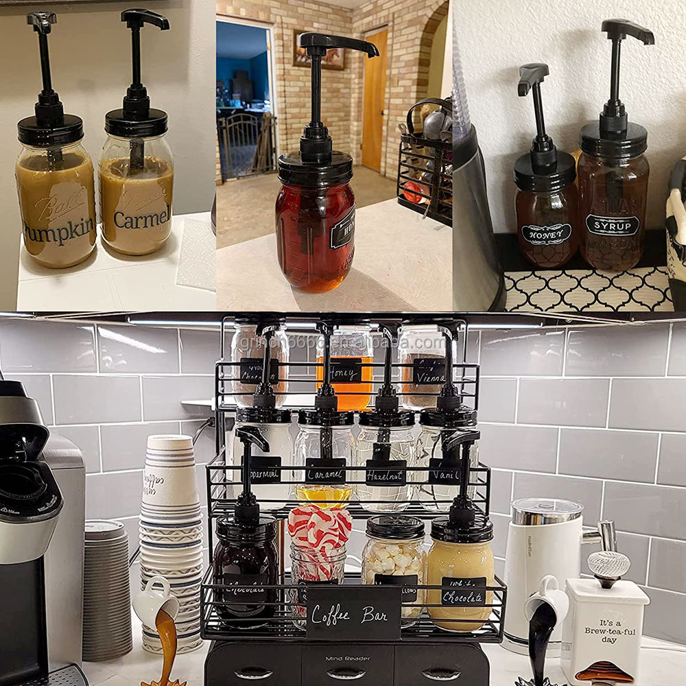 Mason Jar Distributeur De Sirop De Miel Avec Bouteille En Verre 473,6 G Pompe à Sauce à Café Organisateur De Condiments Hermétique Et étanche Distributeur De Ketchup Huîtres Salade Vinaigrette
