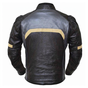 Blouson de moto en cuir véritable pour homme, patchwork, col montant, fermeture éclair, coupe-vent, respirant, coupe ajustée, personnalisable - Product Image 5
