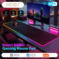 Tapis de souris LED intelligent MOES Tuya WiFi RGBIC 16 millions de couleurs lumineuses Tapis de bureau d'ambiance DIY Tapis étanche pour ordinateur PC de jeu
