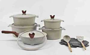 Juego de Utensilios de Cocina Moderno y Minimalista de 15 Piezas, Forjado, de Granito Avanzado, Cacerola de 20-32 cm, Sartén Profunda de 28 cm, Espátulas, Tapetes, Kit con Diseño Atractivo - Product Image 5