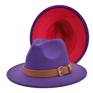 Sombrero Fedora de Fieltro de Dos Tonos con Ala Ancha para Mujer, Clásico, Vintage, Unisex, para Adultos, con Rayas Blancas y Parches, Estilo <span class=keywords><strong>Jazz</strong></span> - Product Image 2