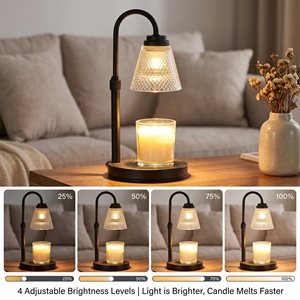 Lampe <span class=keywords><strong>chauffe</strong></span>-<span class=keywords><strong>cire</strong></span> à abat-jour en verre texturé, <span class=keywords><strong>chauffe</strong></span>-bougie en métal durable avec minuterie d'arrêt automatique et réglage de la luminosité, lampe décorative aromatique pour la maison - Product Image 4