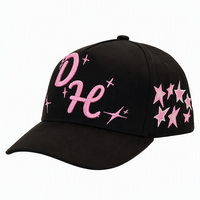Gorra de Béisbol Negra Personalizada, de Sarga de Algodón, 6 Paneles, Bordado Rosa, Ajustable con Cierre a Presión, Unisex, Estilo Urbano, Deportiva, Venta al Por Mayor, OEM, ODM