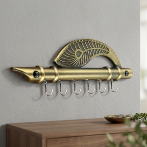 KELLTON Vintage Brass Wall Mounted Coat Rack with 6 Hooks and Peacock Design Multifunction for Entryway Decor - Product Image 1