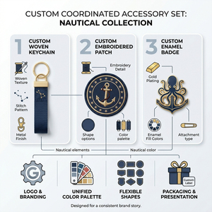 Porte-clés tissé bleu marine de qualité supérieure, patch brodé 3D <span class=keywords><strong>et</strong></span> badge en émail dur, boîte d'emballage, logo personnalisé, coffrets cadeaux d'entreprise - Product Image 4