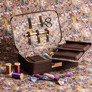 Ensemble de couture à imprimé floral, boîte en cuir PU, sac de projet de maquillage, panier, boîte cadeau, boîte de rangement décorative doublée de tissu, ensemble de pinceaux - Product Image 2