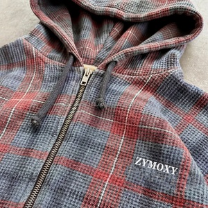 Nouvelle veste zippée thermique en molleton gaufré pour homme, design vintage délavé, imprimé à carreaux, avec capuche en tricot gaufré - Product Image 2