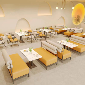 Set da Pranzo Industriale per Fast Food e Caffetterie, Tavolo con <span class=keywords><strong>4</strong></span> Posti e Sedute in Pelle Gialla per <span class=keywords><strong>Ristoranti</strong></span> - Product Image 3