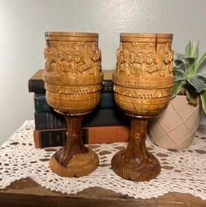 Coupe de communion chrétienne en bois sculptée à la main, coupe à vin d'autel religieuse, décoration d'église, gobelets à vin vintage, calice catholique - Product Image 5