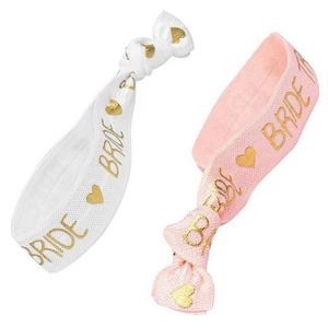Bracelet élastique rose et noir pour fête de mariage avec inscription Team Bride Tribe en feuille d'or - Product Image 1