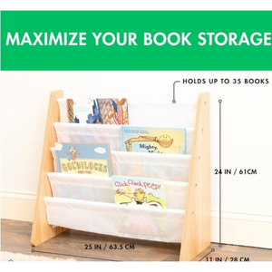 Étagère à 4 niveaux pour enfants Étagère à <span class=keywords><strong>livres</strong></span> en bois naturel blanc de qualité supérieure pour chambres d'enfants avec quatre poches profondes Porte-<span class=keywords><strong>livres</strong></span> pour tout-petits - Product Image 3
