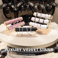 Présentoir de Luxe en Velours et Métal pour Bijoux, Organisateur de Rangement en Bois avec Design en Barre Escalier