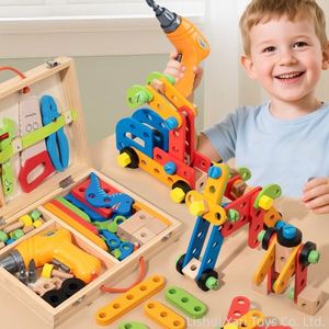 Stem Pretend Play Construction Building Toys Montessori <b>Kids</b> Wooden Tool Set Toddler Workbench With Toy Drill & <b>Storage</b> <b>Box</b> - Product Image 3