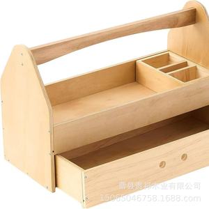 Boîte à outils en bois massif avec 4 compartiments, organisateur de rangement portable pour usage domestique - Product Image 1