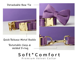 Juego de correa de collar de perro personalizado Veet de varios colores con lazo, púrpura + azul marino + rojo, placa de Nombre de mascota grabada hebilla de Metal, boda - Product Image 5