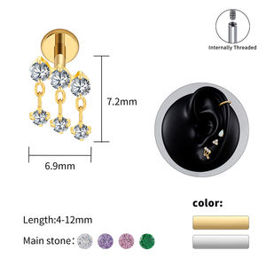 Orecchini Pendenti in Titanio ASTM F136 con Zirconia Cubica Multicolore, Gioielli per Piercing all'Orecchio, Cartilagine, Elica, Rook - Product Image 4