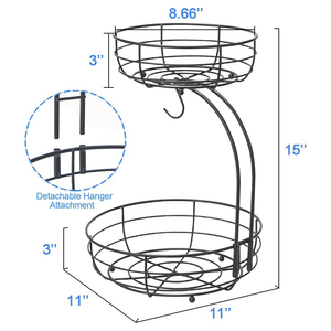 Cesta Organizadora de Verduras de Doble Nivel, Soporte de Metal <span class=keywords><strong>para</strong></span> Frutas, Porta Plátanos, Diseño Desmontable Ecológico, Negro, <span class=keywords><strong>para</strong></span> Cocina - Product Image 4