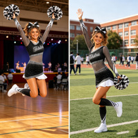 Seragam Cheerleading Lengan Panjang Berrok dengan Logo OEM Custom, Berkilauan Kristal AB, Nyaman, dan Bahan High Stretch