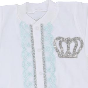 Conjunto de 4 piezas de alta calidad y lujo moderno al por mayor, Pelele de bambú personalizado para recién nacido, conjunto de bebé Ángel completo de encaje menta, 100% algodón para - Product Image 5