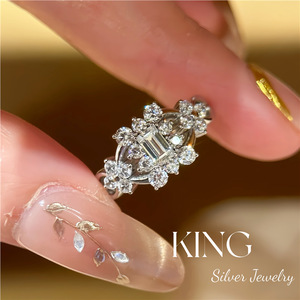 King Silver Jewelry Flower <b>Ring</b> S925 Sterling Silver Cubic Zirconia Wedding Women's Fashionable Luxury <b>Ring</b> - Product Image 1