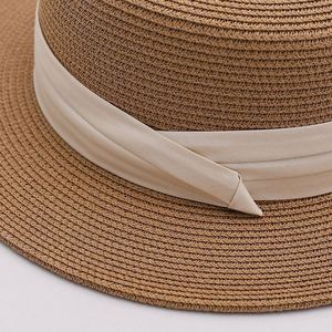 French Flat Top Sunshade Straw <b>Hat</b> 2025 New Straw Boater <b>Hat</b> Summer Beach Holiday Sun <b>Hat</b> - Product Image 4