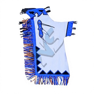Nabtay Sports Chaps de Rodeo Western en Cuir Véritable pour Hommes, Bleu Royal et Franges Blanches, Taille Moyenne, Été - Product Image 1