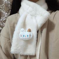 Écharpe en soie motif chat de dessin animé pour l'hiver, style doux et féminin, chaude et moelleuse, cache-cou court épais croisé de style japonais, ambiance preppy