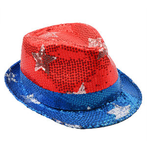 Sombrero Fedora patriótico de lentejuelas, <span class=keywords><strong>luz</strong></span> <span class=keywords><strong>Led</strong></span>, rojo, blanco y azul, recuerdo de fiesta del 4 de julio - Product Image 4