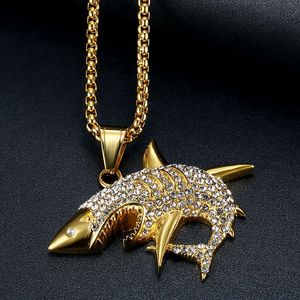 yunnique Gold Plated Shark Pendant Necklace Stainless Steel Pave Setting Men's Party Jewelry Animal Shape Fashion Necklace - Product Image 3