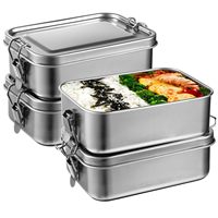 Boîte à lunch en acier inoxydable 304 avec clips verrouillables, boîte à collation portable réutilisable étanche, passe au lave-vaisselle