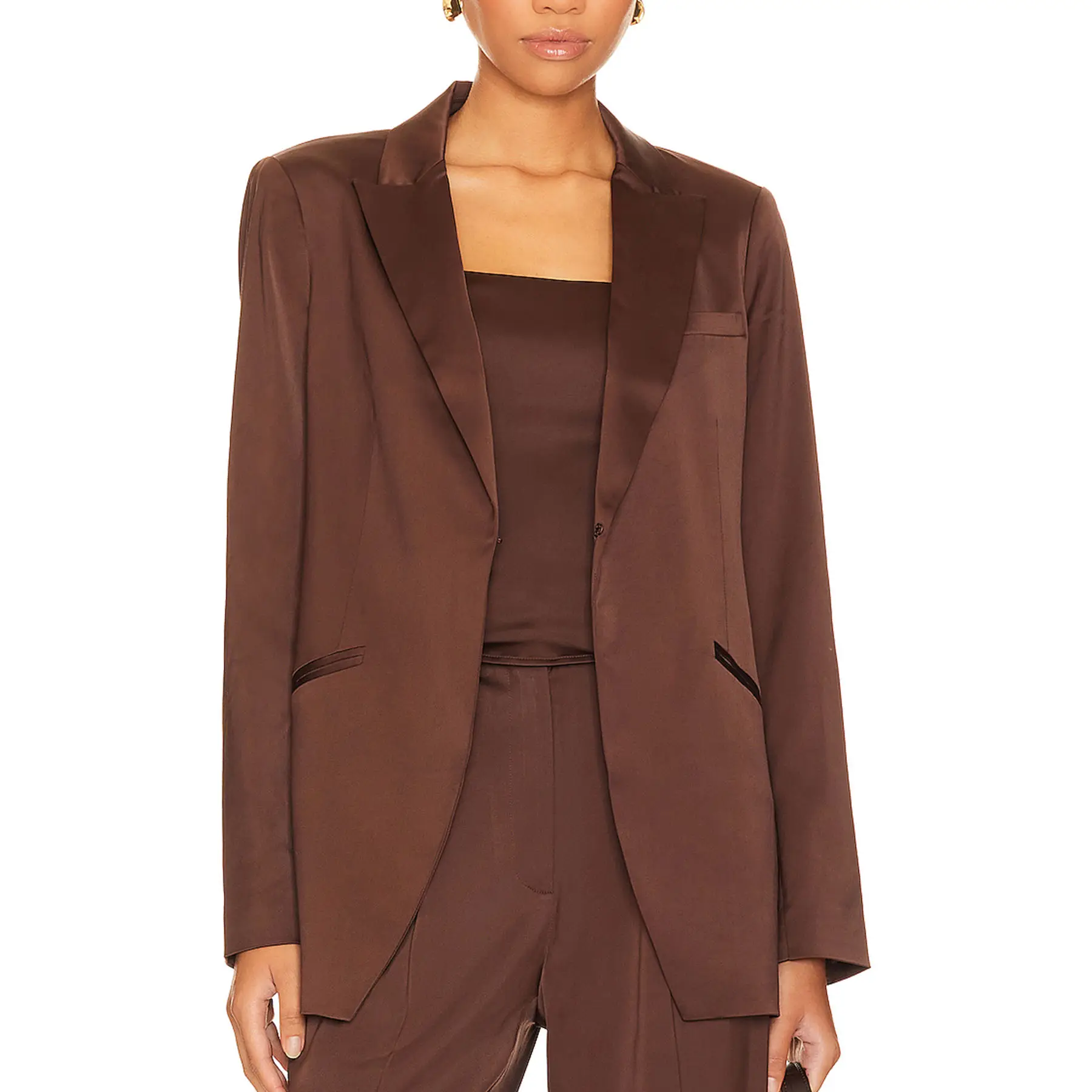 2023 Outono magro simples elegante tecido sedoso estilo terno casaco estilo solto alta qualidade pode ser personalizado