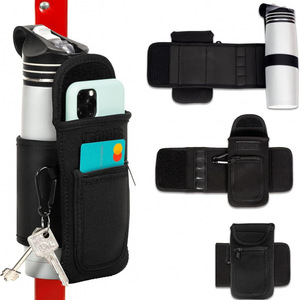 Magnetic Water Bottle Sleeve With Phone Pocket And <b>Key</b> <b>Holder</b> For Outdoor Fitness Use Black Reusable - Product Image 1