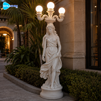 Lampe en marbre blanc, statue de femme sculptée à la main, sculpture lumineuse pour villa, jardin, hôtel, propriété, décoration extérieure