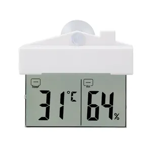 Termometer Tampilan Jendela Transparan Digital, Pengukur Temperatur dan Kelembaban Dalam Ruangan Luar Ruangan dengan Pengisap Isap