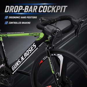 Bicicletta da Corsa <span class=keywords><strong>GUNS.N</strong></span>.<span class=keywords><strong>ROSES</strong></span> Gun Flower 700C in Lega di Alluminio con Doppio Freno a Disco, Manubrio Curvo, Modello GR-F8 - Product Image 2
