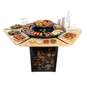 Barbecue <b>Table</b> With Charcoal Grill Cast Iron Rack <b>Outdoor</b> Cooking Tea Integrated <b>Fire</b> Pit For Backyard Patio Use - Product Image 1