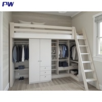 Cama Alta Moderna de Madera para Niños y Adultos con Armario Ropero, Muebles de Dormitorio para el Hogar con Función de Almacenamiento
