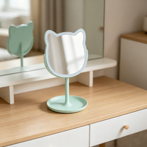 Miroir de Maquillage LED Kawaii à Oreilles de <span class=keywords><strong>Chat</strong></span>, Capteur Tactile, Luminosité Réglable, Base de Rangement, Grossissement 1x, Verre Plastique, Usage Quotidien - Product Image 1
