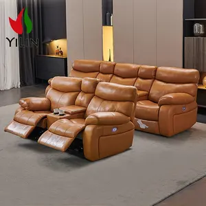 Mobili per Home Theater soggiorno divano componibile reclinabile teatro Usb con cassetto portaoggetti divano in pelle Set