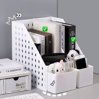 Classeur personnalisé Boîte de rangement en plastique de bureau Porte-revues blanc avec porte-mouchoirs