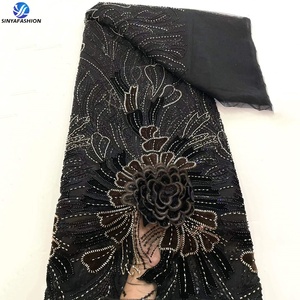 Tessuto in Velluto Sinya <span class=keywords><strong>di</strong></span> Alta Qualità con Ricami, Perline e Paillettes, Design Floreale per Abiti <span class=keywords><strong>da</strong></span> <span class=keywords><strong>Sposa</strong></span> e Abbigliamento Femminile - Product Image 5